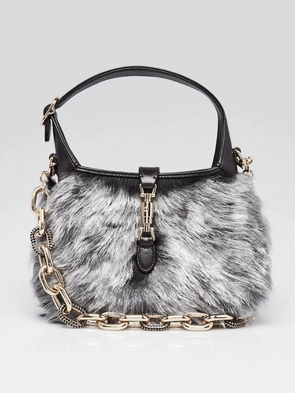Gucci Black/Grey Leather/Shearling Jackie 1961 Mini Bag